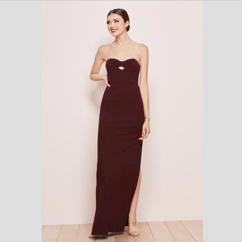 Watters Strapless Burgundy Gown